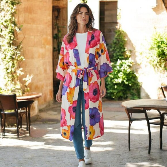 NATORI ( MED PET ) Floral Satin Robe with Tie